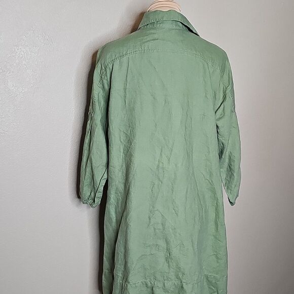 Soft Surroundings Large Linen Tunic Dress, Collar And 3/4 Sleeves Olive Green - Picture 5 of 8